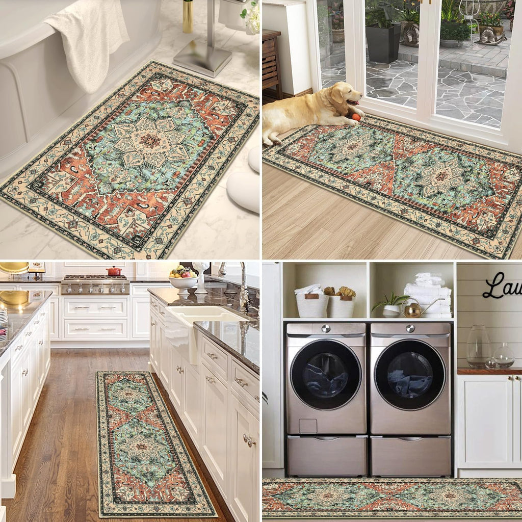 Yamaziot Christmas Kitchen Rugs Sets of 3, Non Slip Kitchen Mats for Floor with Rubber Backing, Holiday Christmas Snowflake Runner Rug Decor Home Decorations for Kitchen, Laundry Room, Hallway