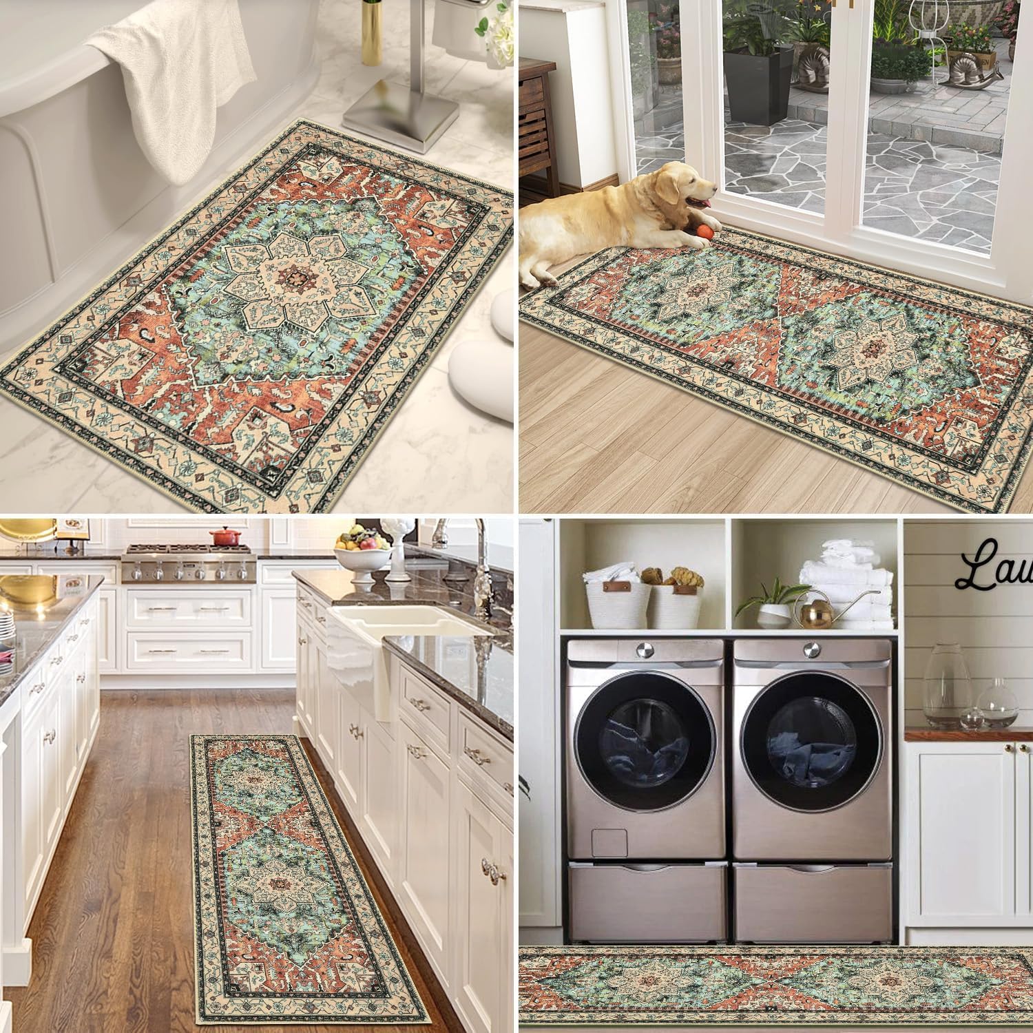 Yamaziot Christmas Kitchen Rugs Sets of 3, Non Slip Kitchen Mats for Floor with Rubber Backing, Holiday Christmas Snowflake Runner Rug Decor Home Decorations for Kitchen, Laundry Room, Hallway
