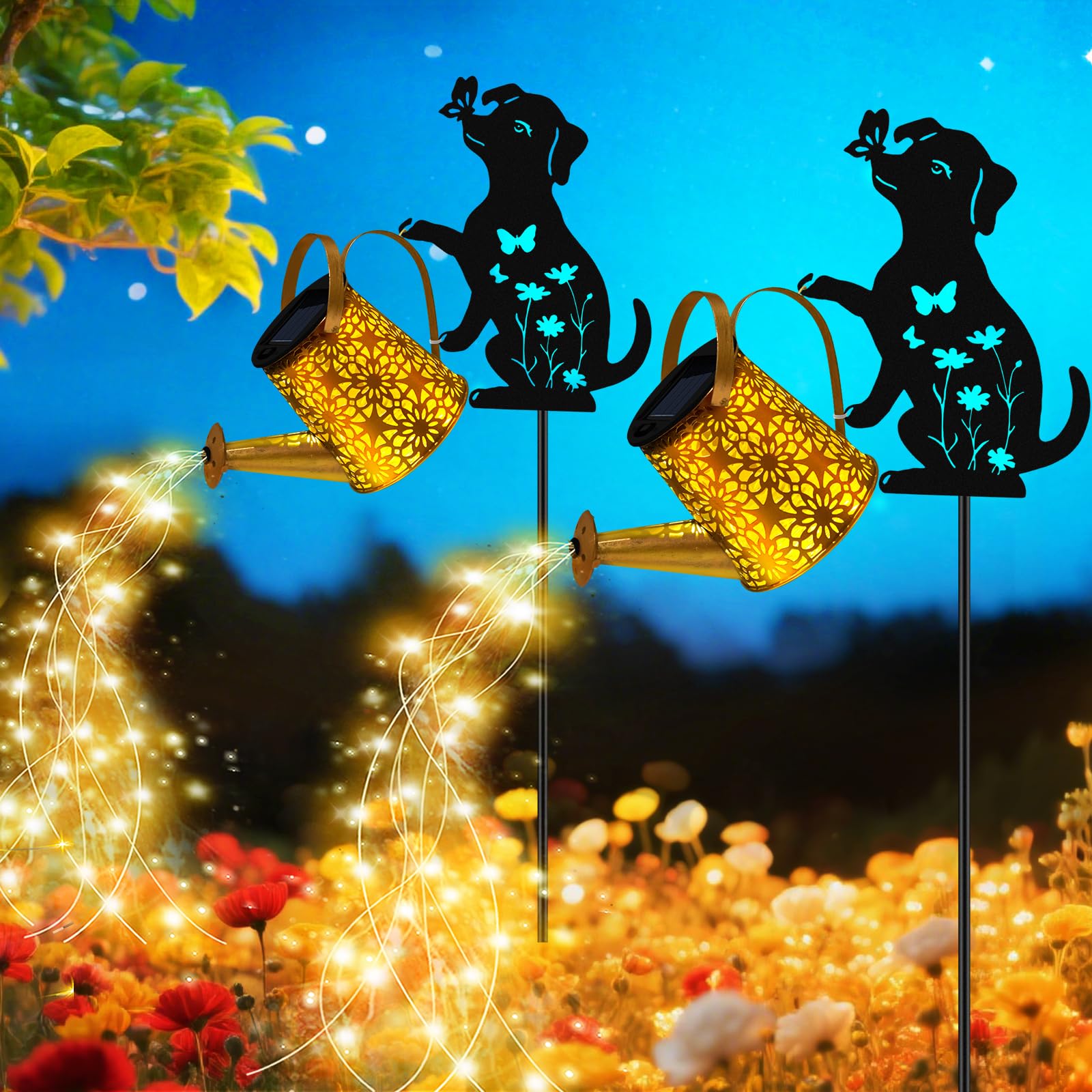 Solar Watering Can Lights, Cat Hanging Lantern Solar Lights Outdoor, Cat Lover Gifts for Mom Women Birthday Mother's Day Christmas, Waterproof Garden Decor Outside Patio Yard Pathway Backyard