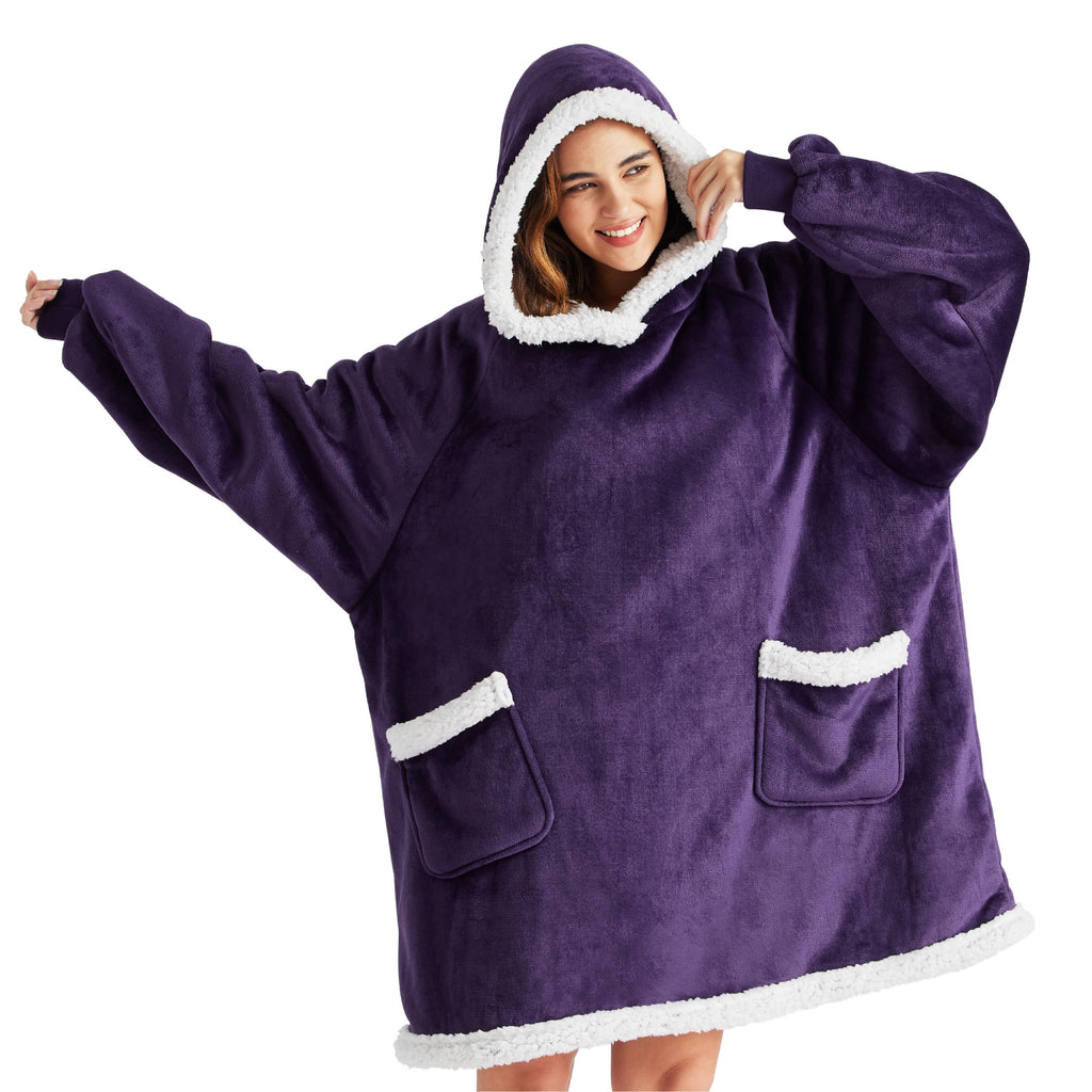 Bedsure Blanket Hoodie, Wearable Blanket Hoodie as Gifts for Mom, Birthday Gifts for Women Kids Teens Mother's Day Sherpa Sweatshirt, Grey, Standard
