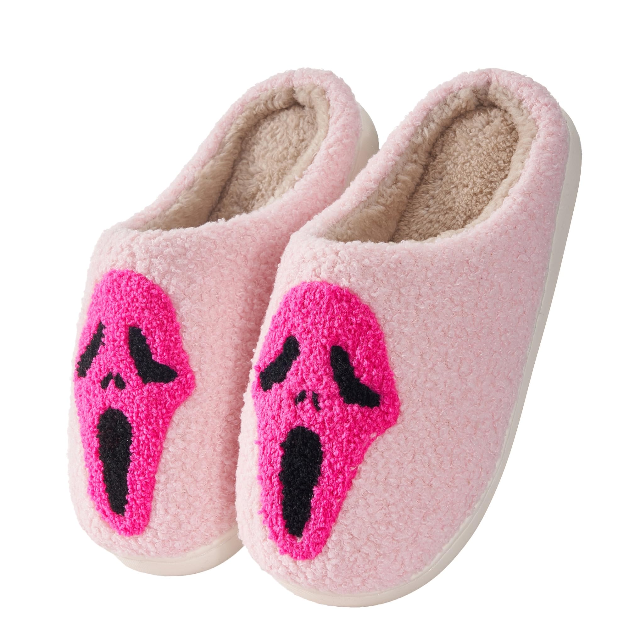 Halloween Slippers for Women Retro Soft Cozy Comfy Plush Lightweight Slip-on Indoor Outdoor Anti-Skid Sole Christmas House Shoes