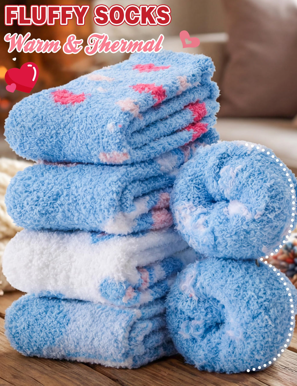 Womens Fuzzy Socks Warm Fluffy Cozy Winter Slipper Thick Fleece Heart Socks 5 Pairs