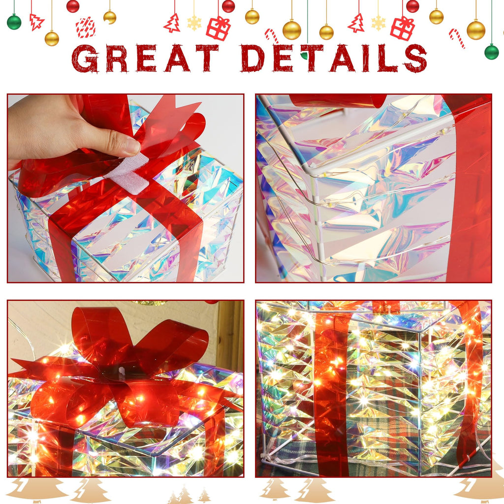 Lulu Home Christmas Lighted Boxes, Set of 3 60 LED Light Up Decor Outdoor, Light Up Christmas Boxes Present Decorations Outdoor Yard
