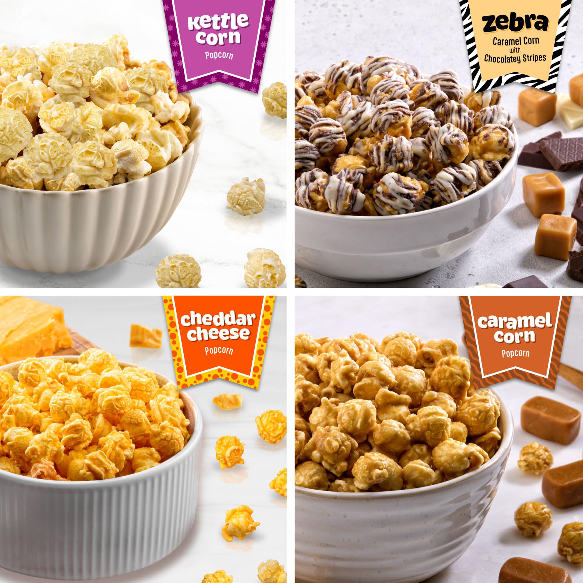 Popcornopolis Gourmet Popcorn Cone Variety Pack – Zebra Popcorn, Cheddar Cheese Popcorn, Caramel Popcorn & Kettle Corn Popcorn, Great for Gifting & Sharing, (12-Count)