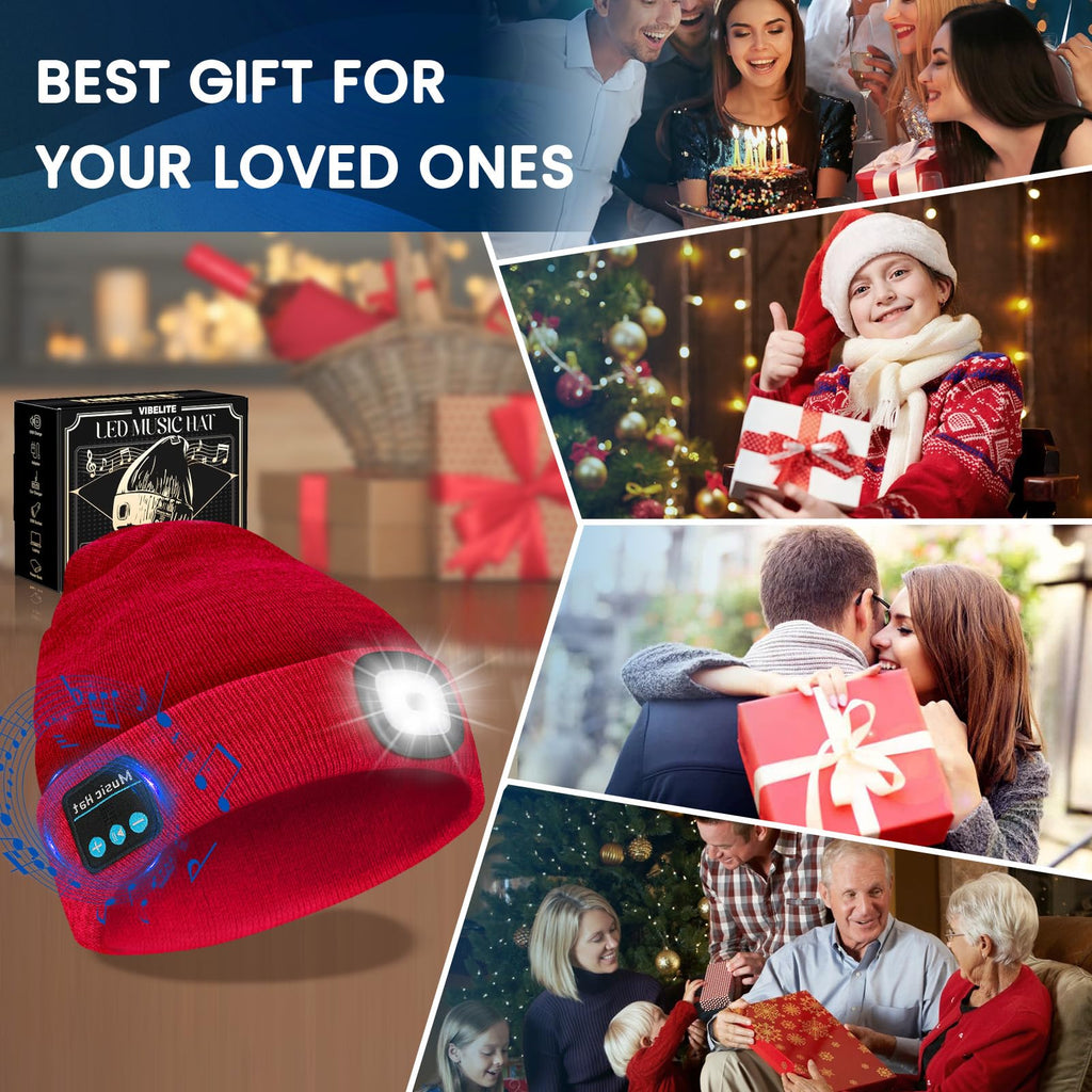 VIBELITE LED Beanie Hat with Light, USB Rechargeable LED Headlamp for Hiking, Camping, Fathers Day Gift for Dad, Husband, Birthday Gifts for Men, Women, Dad Gifts from Daughter, Wife, Black