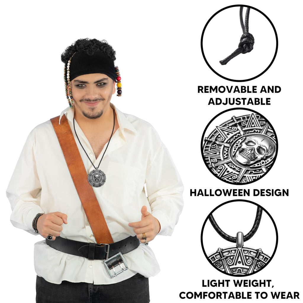 Spooktacular Creations Halloween Pirate Coin Necklace Pirate Skull Necklace Accessories for Men Women Halloween Cosplay, Pirates Costume, Halloween Dress Up Party Favors