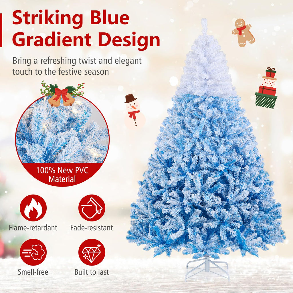Goplus 7FT Pre-Lit Artificial Christmas Tree Auto-Spread/Close up Branches 11 Flash Modes with Multicolored 400 LED Lights & Metal Stand