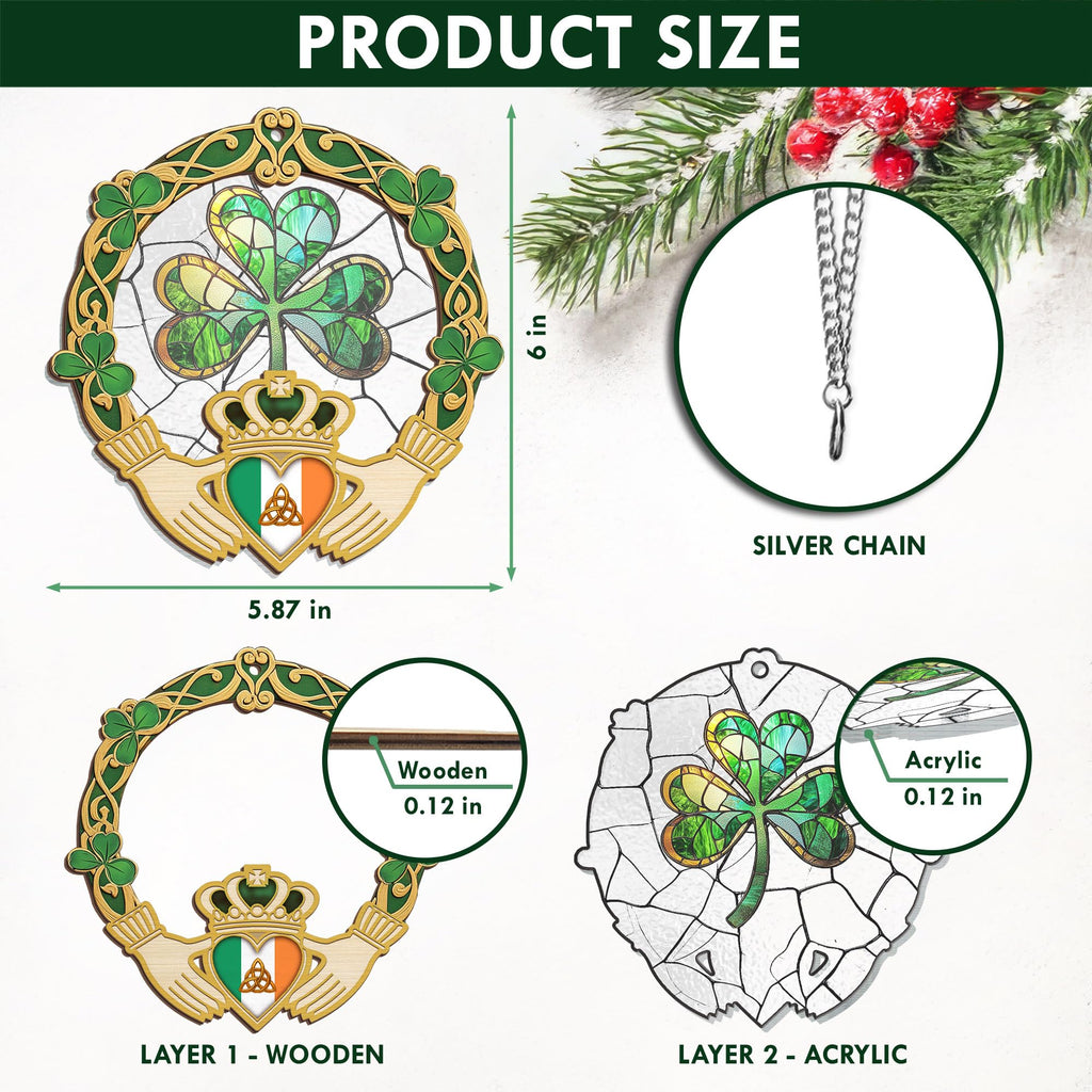 FLAGWIX St Patricks Day Decorations - Hanging Suncatcher 6 in, Shamrock St Patricks Day Decorations, Irish Suncatcher for Home Garden Decor - Irish Gifts for Women Men, Spiritual Gifts for Mom Grandma