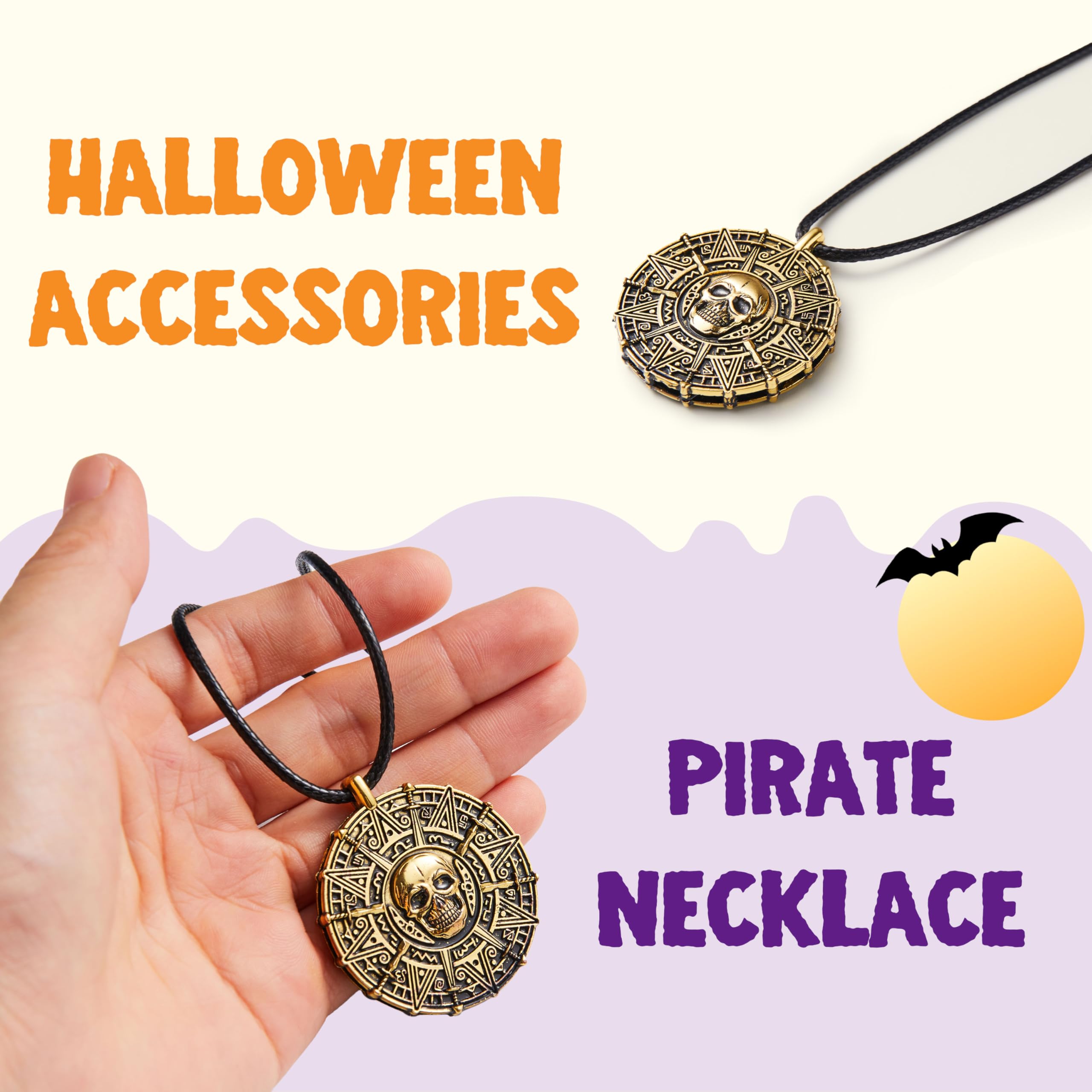 Spooktacular Creations Halloween Pirate Coin Necklace Pirate Skull Necklace Accessories for Men Women Halloween Cosplay, Pirates Costume, Halloween Dress Up Party Favors