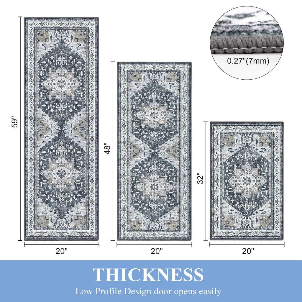 Yamaziot Christmas Kitchen Rugs Sets of 3, Non Slip Kitchen Mats for Floor with Rubber Backing, Holiday Christmas Snowflake Runner Rug Decor Home Decorations for Kitchen, Laundry Room, Hallway