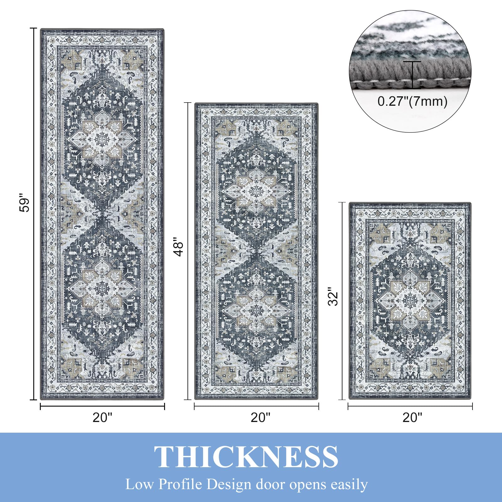 Yamaziot Christmas Kitchen Rugs Sets of 3, Non Slip Kitchen Mats for Floor with Rubber Backing, Holiday Christmas Snowflake Runner Rug Decor Home Decorations for Kitchen, Laundry Room, Hallway