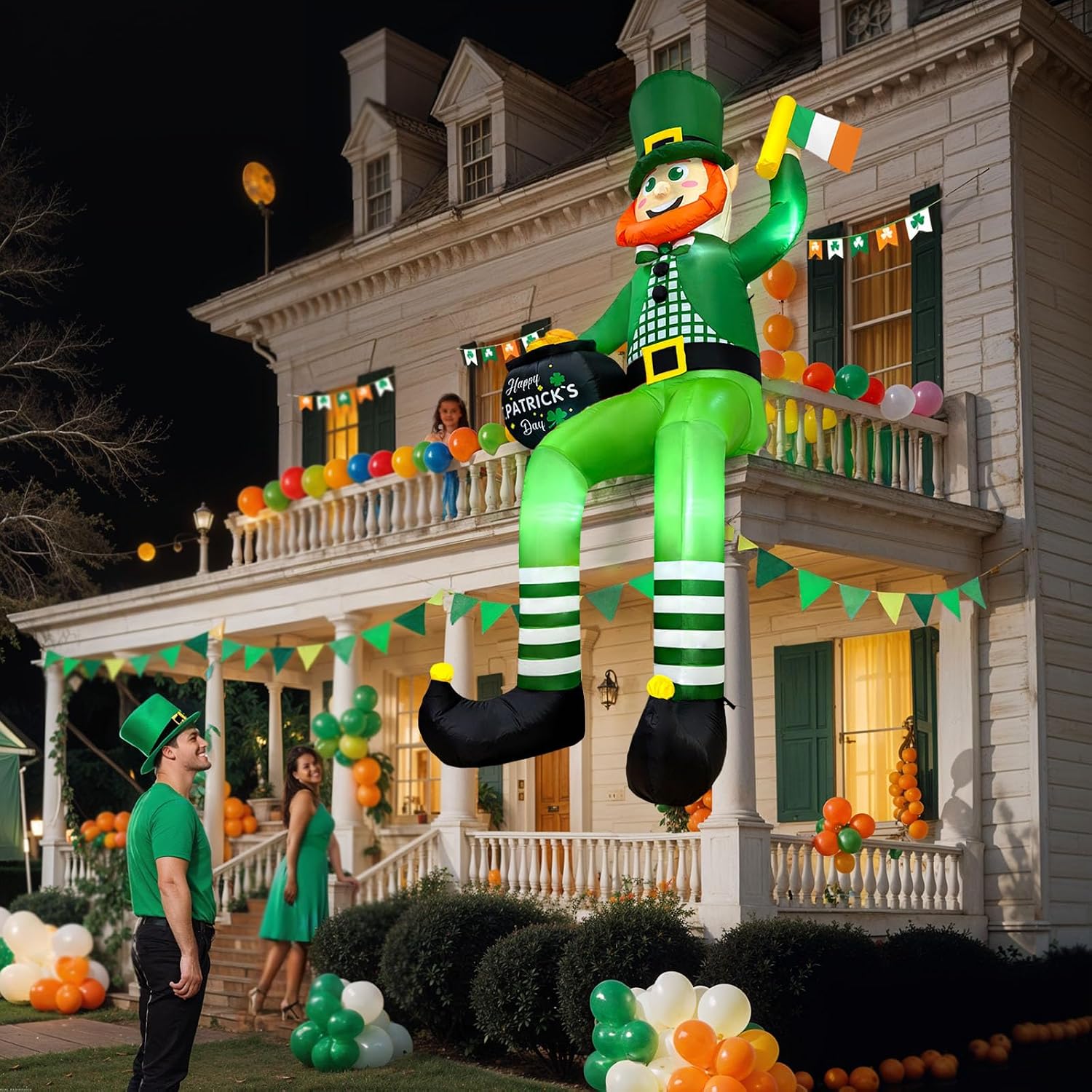 OurWarm 8FT St. Patrick's Day Inflatable Decorations Outdoor, Sitting Leprechaun Inflatable Yard Decorations with LED Lights, Blow Up Leprechaun Decoration for Roof Yard Lawn Holiday Decorations