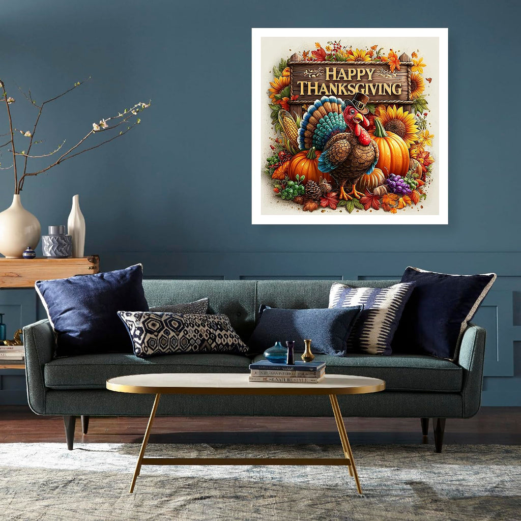 DIYDECORFUN Thanksgiving Turkey Diamond Painting Kits for Adults, 5D Fall Diamond Art Kits for Beginners, Full Round Drill Diamond Dot Painting Gem Art Kits,Home Wall Decor 13.8x13.8 Inch
