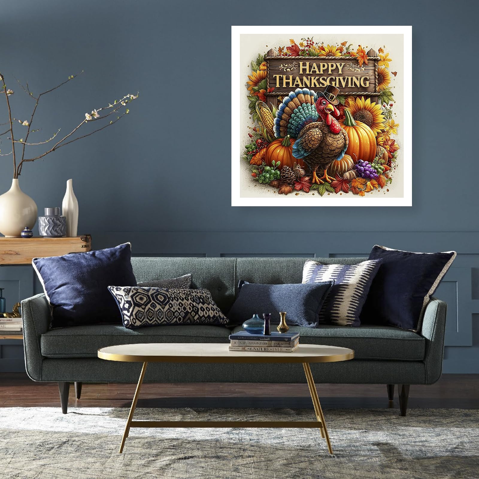 DIYDECORFUN Thanksgiving Turkey Diamond Painting Kits for Adults, 5D Fall Diamond Art Kits for Beginners, Full Round Drill Diamond Dot Painting Gem Art Kits,Home Wall Decor 13.8x13.8 Inch