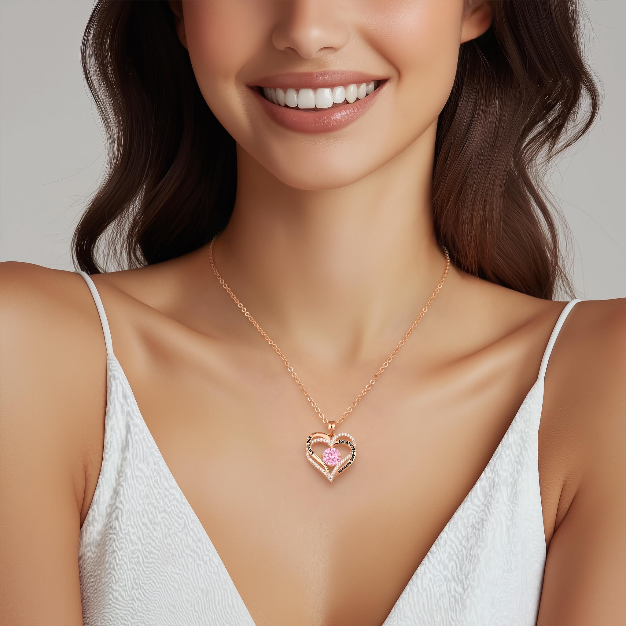 CDE Forever Love Heart Necklaces for Women, Wedding Anniversary, Valentine's，Birthday Mothers Christmas Day Gifts for Mom, Mother, Wife, S925 Silver Jewelry with Birthstone Pendant