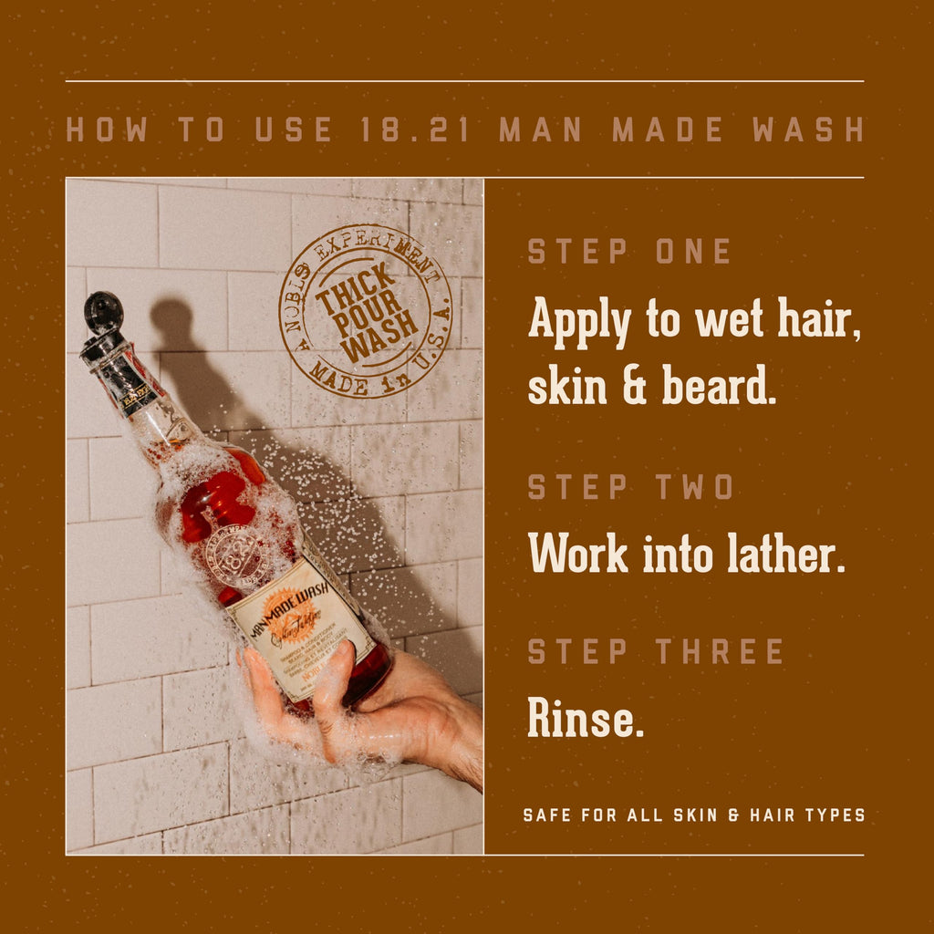 18.21 Man Made Original Absolute Mahogany 3-in-1 Body Wash, Shampoo, & Conditioner for Men, All Hair & Skin Types, Strengthens and Moisturizes in a Manly Aroma, 18oz