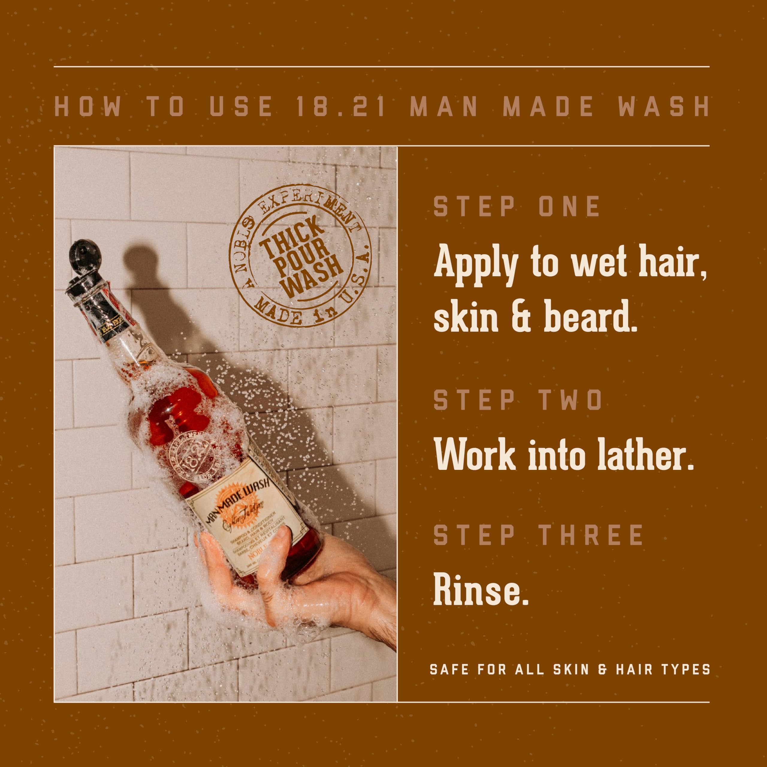 18.21 Man Made Original Absolute Mahogany 3-in-1 Body Wash, Shampoo, & Conditioner for Men, All Hair & Skin Types, Strengthens and Moisturizes in a Manly Aroma, 18oz