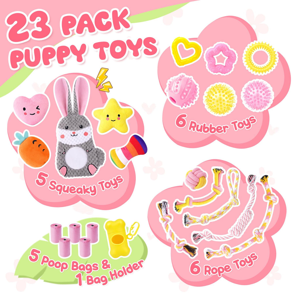 Zeaxuie 25 Pack Luxury Dog Chew Toys for Puppy, Dog Toys with Ropes, Treat Ball and Squeaky Puppy Toys for Teething Small Dogs