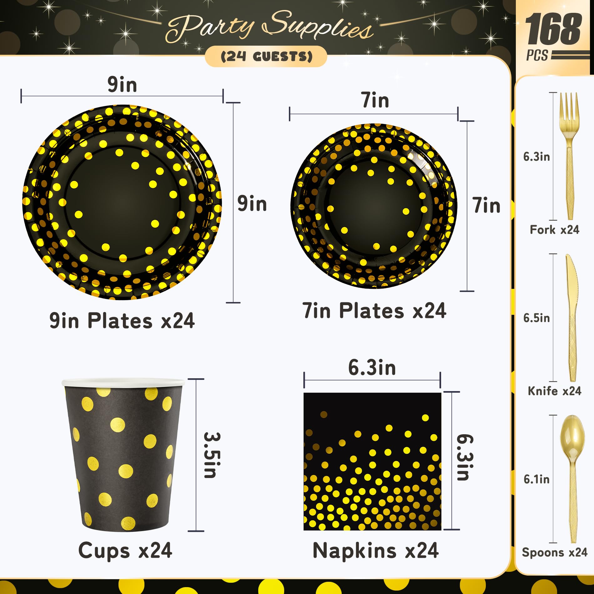 168pcs Happy New Year Party Supplies, Black and White Paper Plates Napkins Cups and Transparent Gold Cutlery for 24 Guests, 2026 New Year Disposable Tableware Supplies for Party Decorations