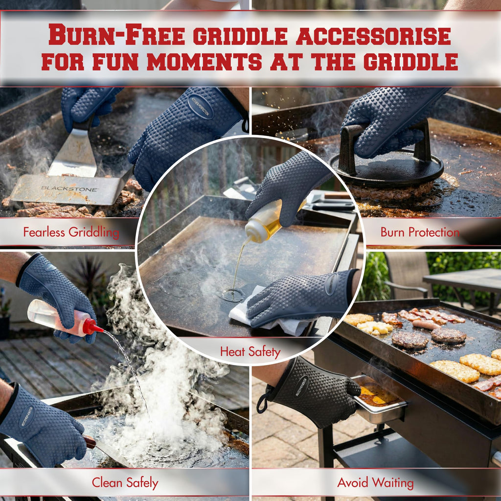 KITCHEN PERFECTION Silicone Oven & Griddle Gloves -Extreme Heat Resistant BBQ & Grilling Gloves -Handle Hot Food Right on Your Griddle |Waterproof Oven Mitts Grill Gloves |Superior Set+3 Bonuses
