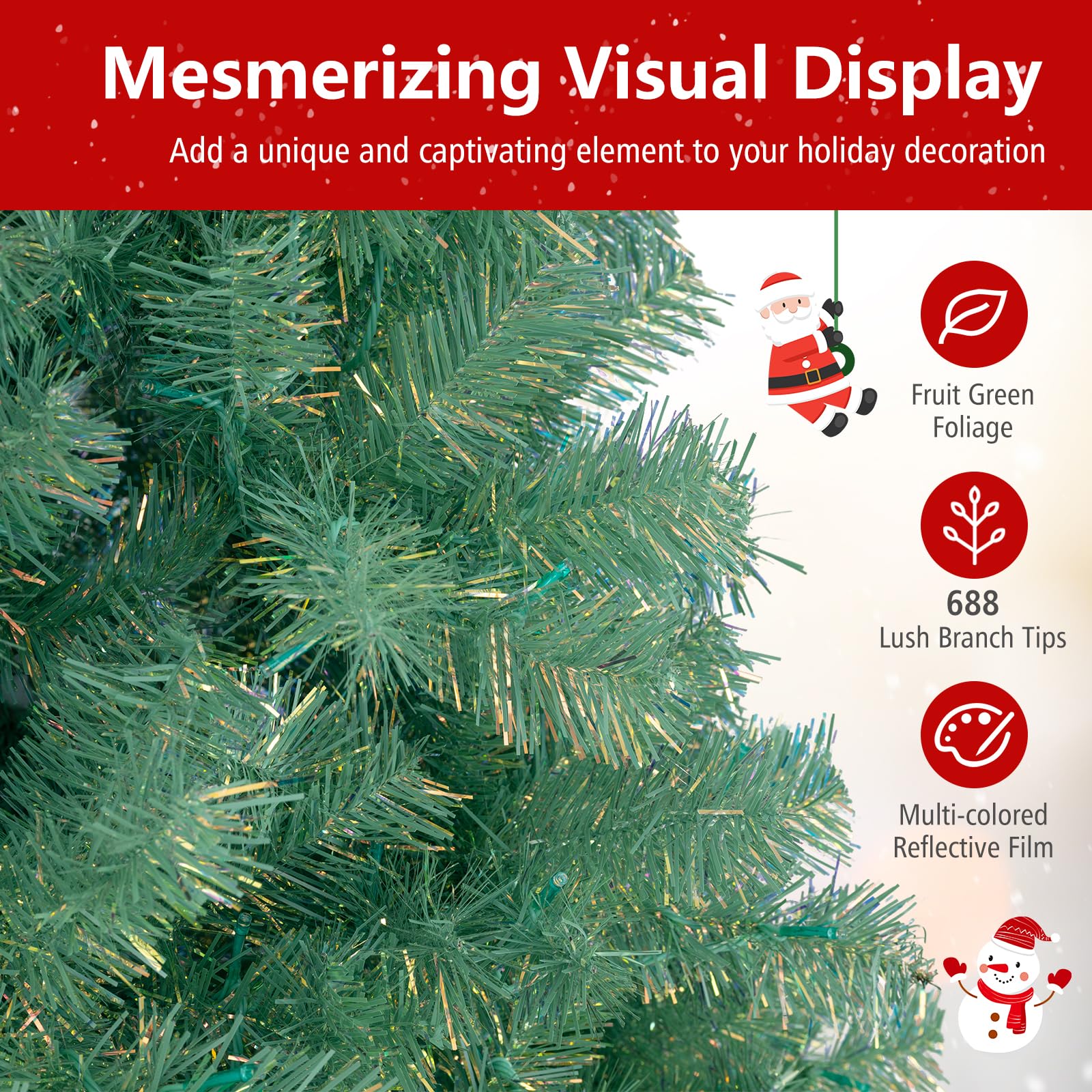 Goplus 7FT Pre-Lit Artificial Christmas Tree Auto-Spread/Close up Branches 11 Flash Modes with Multicolored 400 LED Lights & Metal Stand