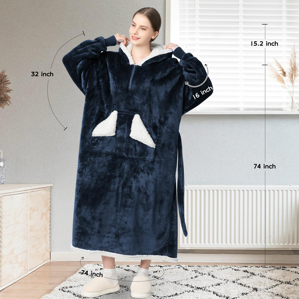 Touchat Wearable Blanket Hoodie, Oversized Sherpa Fleece Sweatshirt Blanket with Giant Hood Pocket and Sleeves for Adult, Warm & Cozy Grey Blanket Gifts for Women
