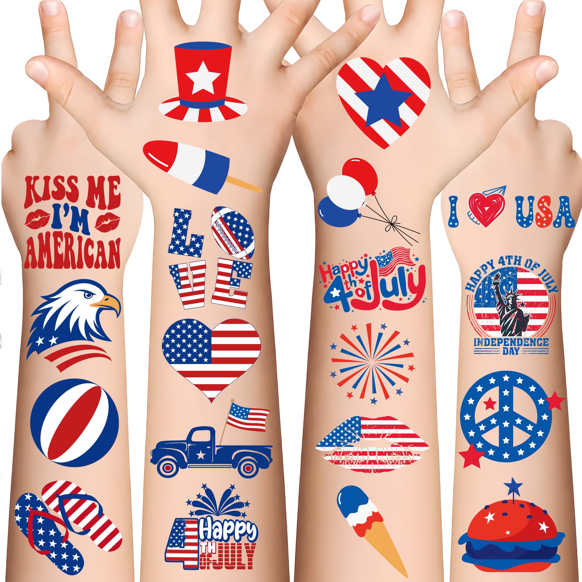 4th of July Outfits for Women - 120 Pack Red White and Blue USA Flag Patriotic Tattoos for Memorial Day Party Favors Supplies | Fourth of July Accessories Shirts Decorations for 250th Anniversary