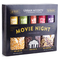 Urban Accents Movie Night Small-Batch Popcorn Gift Set – Includes 3 Gourmet non-GMO Popcorn Kernel Varieties & 5 Flavorful Seasonings – Perfect Snack Gift Box for Parties, Father's Day, Graduations and Movie Lovers