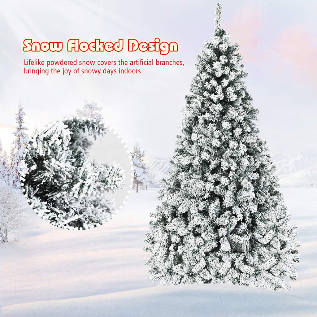 Goplus 7FT Pre-Lit Artificial Christmas Tree Auto-Spread/Close up Branches 11 Flash Modes with Multicolored 400 LED Lights & Metal Stand