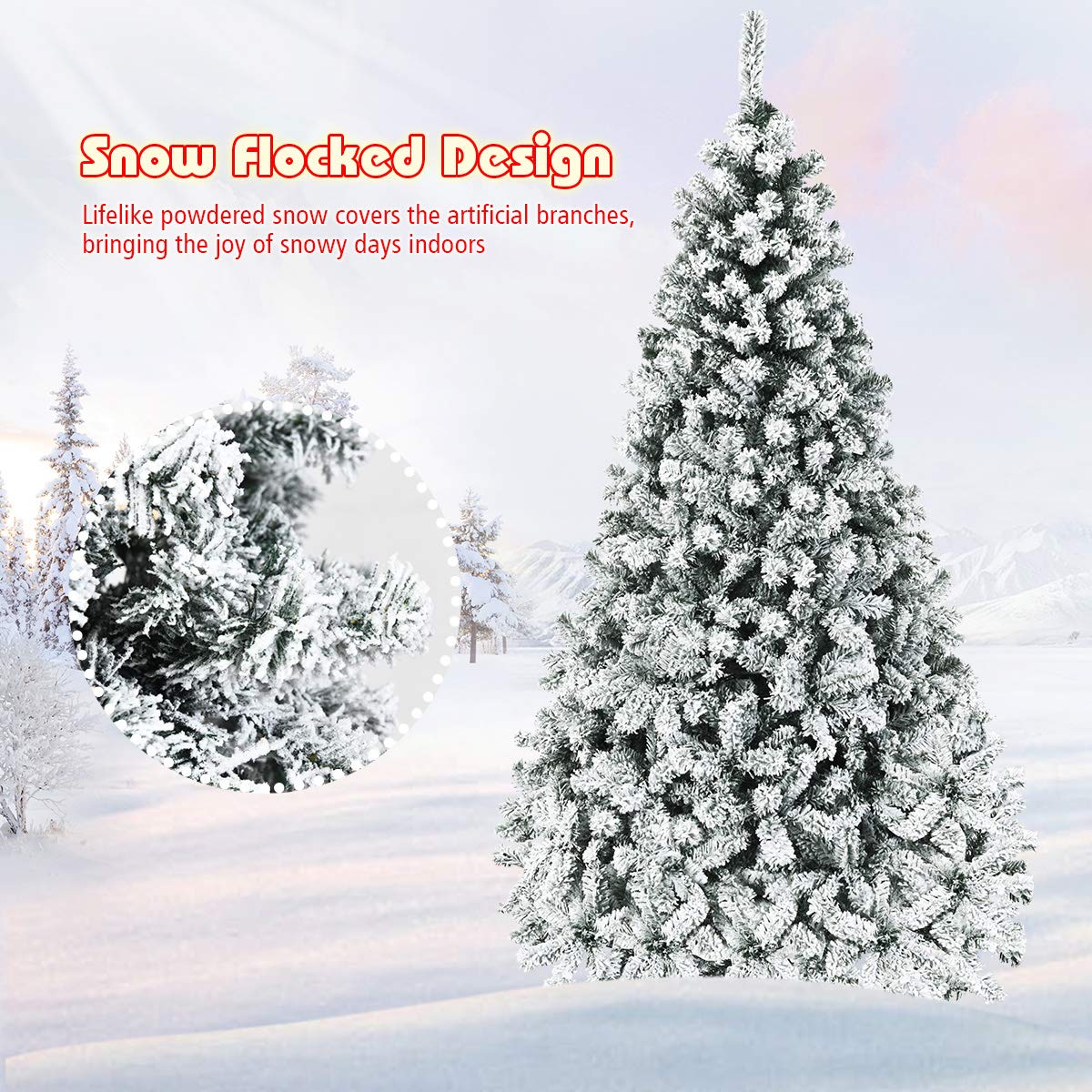 Goplus 7FT Pre-Lit Artificial Christmas Tree Auto-Spread/Close up Branches 11 Flash Modes with Multicolored 400 LED Lights & Metal Stand