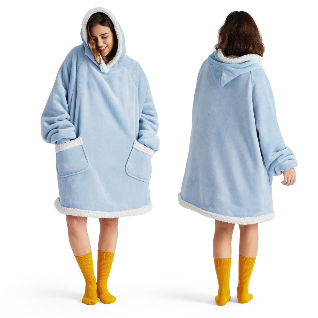 Bedsure Blanket Hoodie, Wearable Blanket Hoodie as Gifts for Mom, Birthday Gifts for Women Kids Teens Mother's Day Sherpa Sweatshirt, Grey, Standard