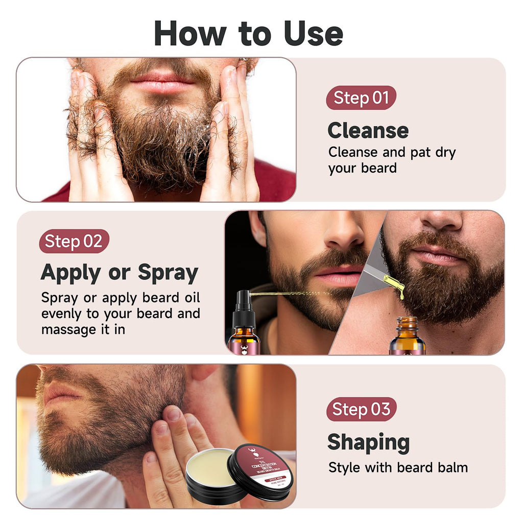MistySprite Beard Growth Kit for Men, 2X Concentration Biotin Beard Oil & Styling Balm, Natural Facial Hair Conditioner with Argan, Jojoba & Vitamin E, Sandalwood Scent Softener