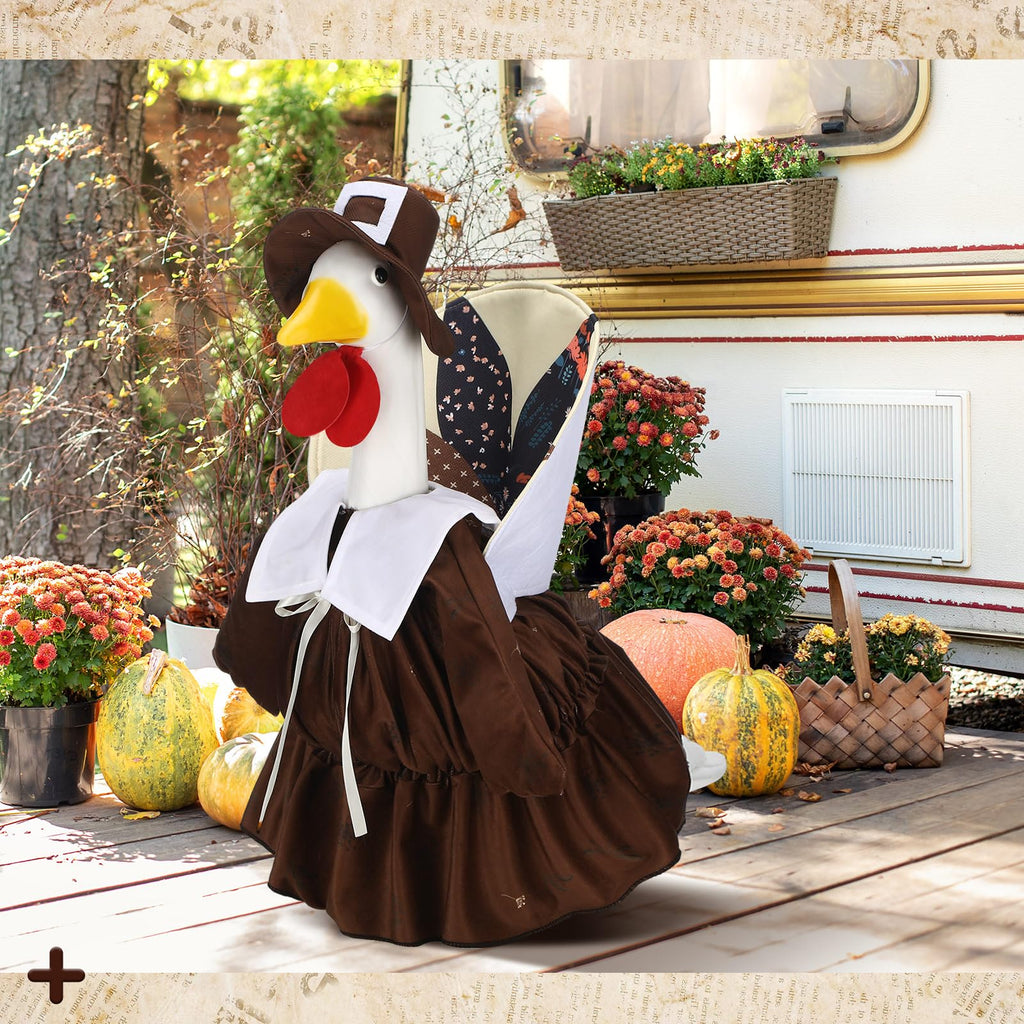 Suzile Fall Maple Porch Goose Outfit Autumn Goose Clothes for 23 Inch Cement or Plastic Geese Costume for Yard Lawn Outdoor Garden Patio Concrete Duck Statue Dress Thanksgiving Party Holiday Decor