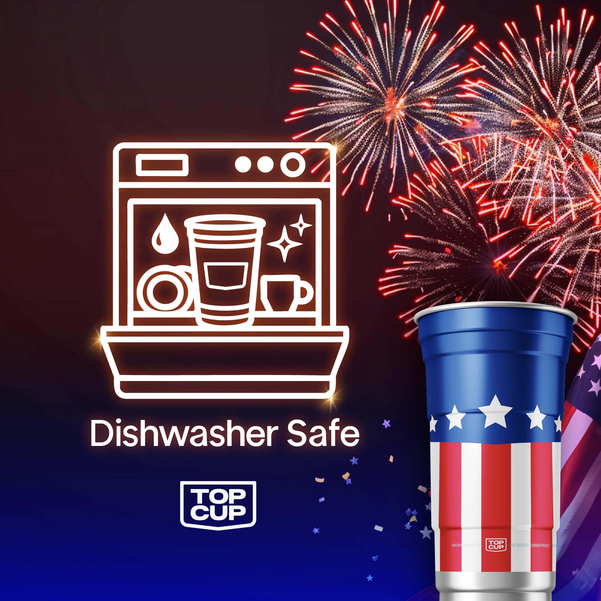 Top Cup America's 250th Birthday 20 oz Reusable Aluminum Party Cups 20 Count | Durable, Reusable & Recyclable, Made in USA
