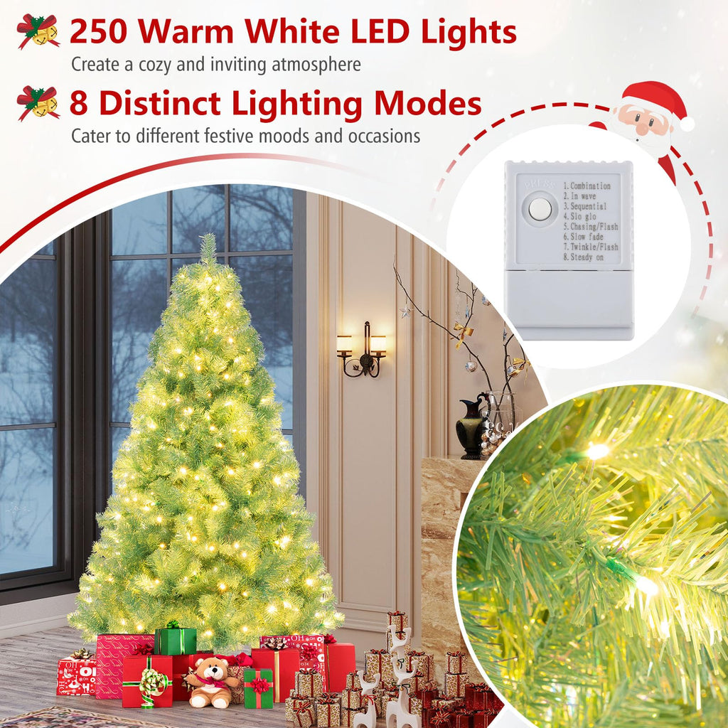 Goplus 7FT Pre-Lit Artificial Christmas Tree Auto-Spread/Close up Branches 11 Flash Modes with Multicolored 400 LED Lights & Metal Stand