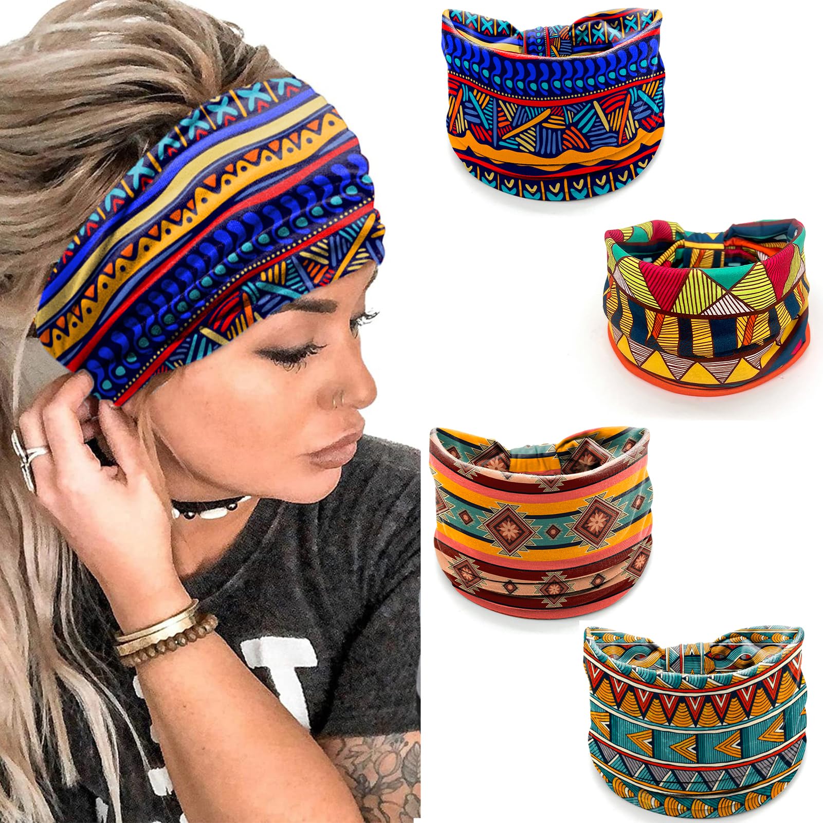 winthrop 4 Pack Autumn Maple Leaf Headbands for Women, Thanksgiving Wide Stretchy Yoga Workout Hair Bands, Soft Non-Slip Fall Turban Headwraps for Running Makeup Everyday Use