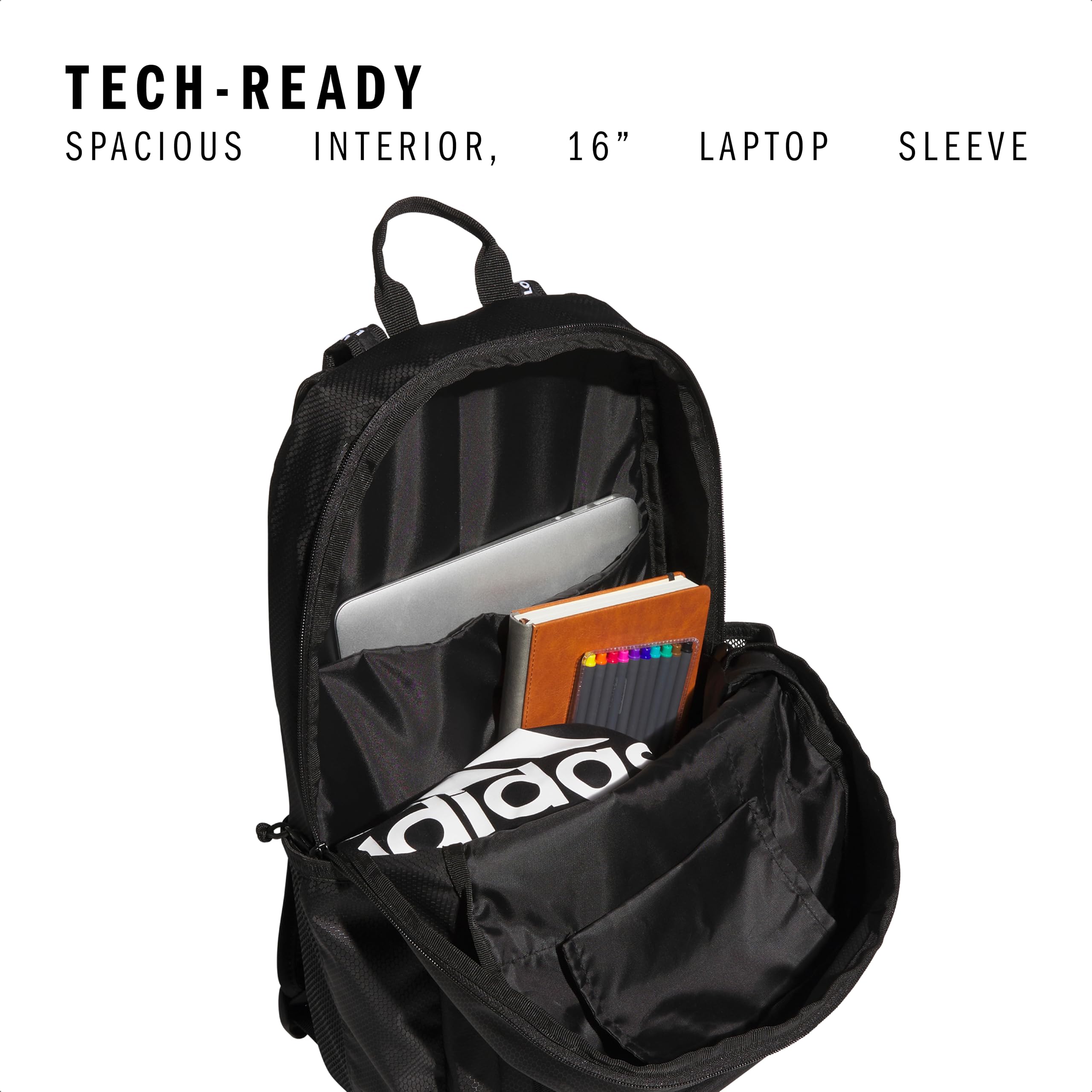 adidas Excel 7 School Backpack for Laptop, Gym and Travel, 34L, Twill White/Black/7.5, OSFA