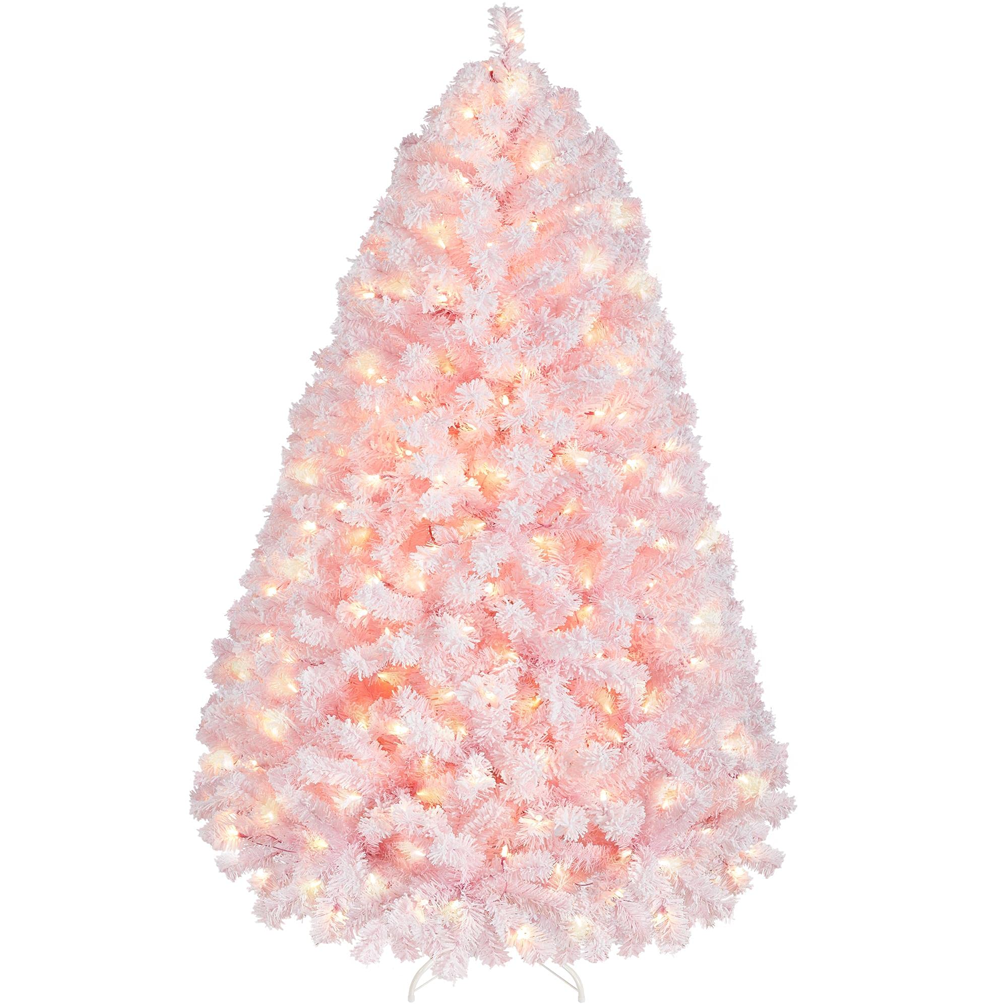 Yaheetech 6ft Snow Flocked Pre-lit Christmas Tree with 250 Warm White Lights, 820 Lush Branch Tips & Quick-Assembly Hinged Design, Full Artificial Xmas Tree for Winter Holiday Décor, Green & White