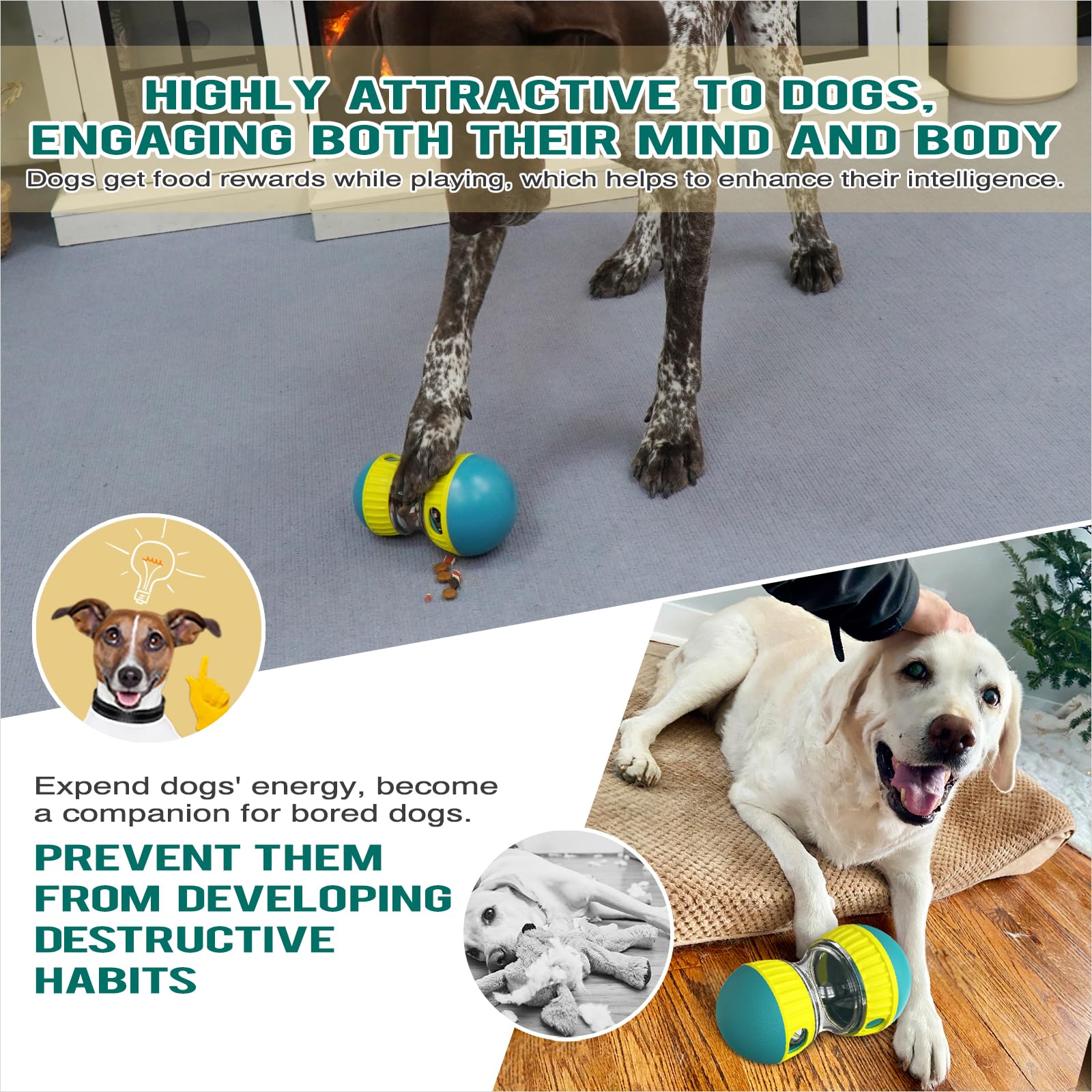 BSISUERM Dog Puzzle Toy Adjustable Treat Dispensing Ball Food Dispenser Tough Slow Feeder Puppy Enrichment Training Toy Pet Interactive Chase Toys for Small Medium Large Dogs to Keep Them Busy, Green