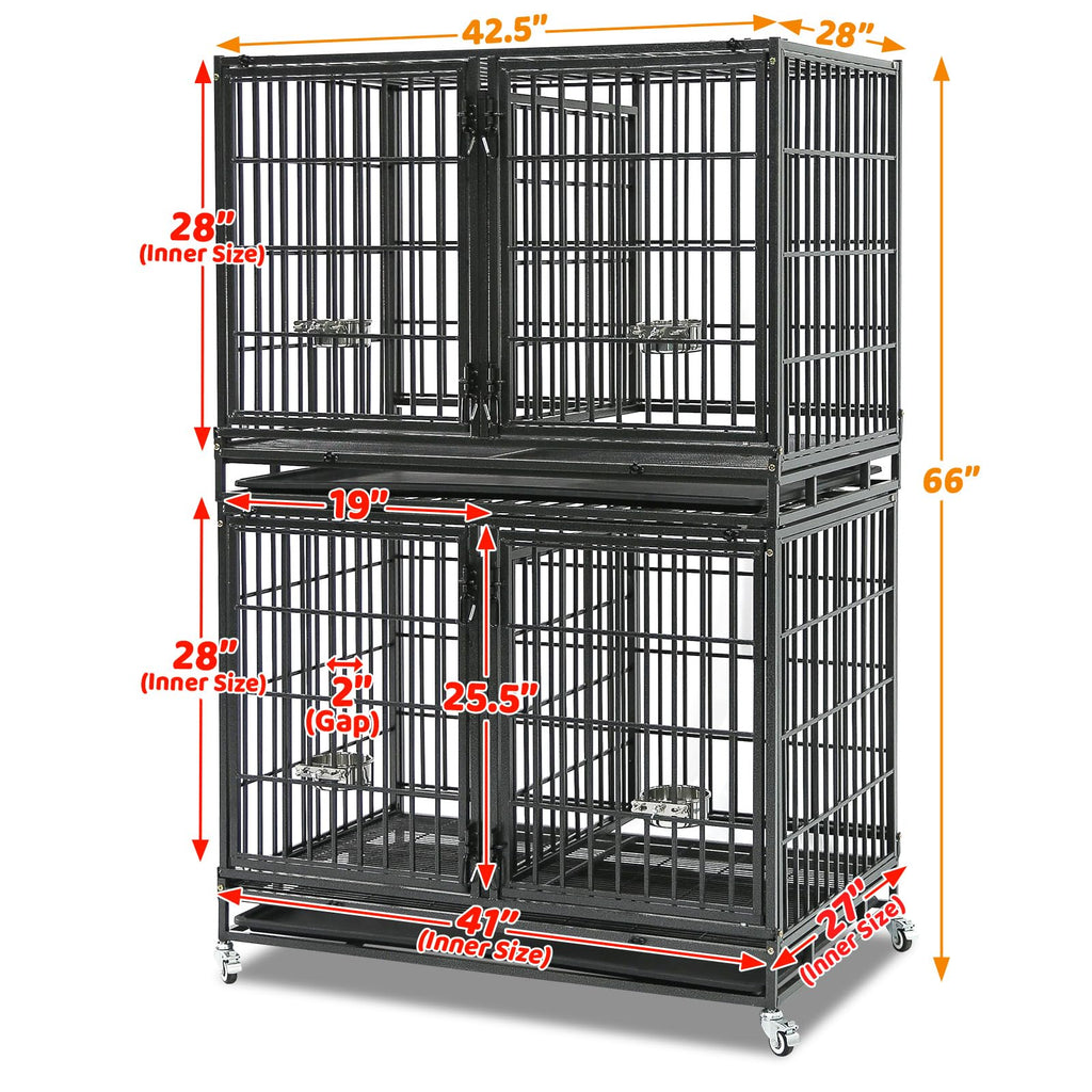 Homey Pet 37 Inch Heavy Duty Dog Crate for Medium Dogs, Stackable Dog Cage with Four Lockable Wheels, Removable Tray & Grid, Open Top, Escape Proof Dog Kennel Indoor