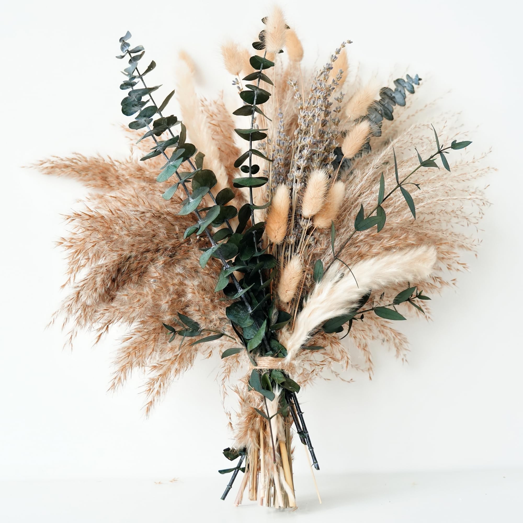 Fall Dried Flower Bouquet with Pampas Grass, Orange Bunny Tails, Lavender & Red Eucalyptus –Boho Fall Decor for Home, Vase, Porch & thanksgiving –Autumn Floral Arrangements for Fall Decorations Indoor