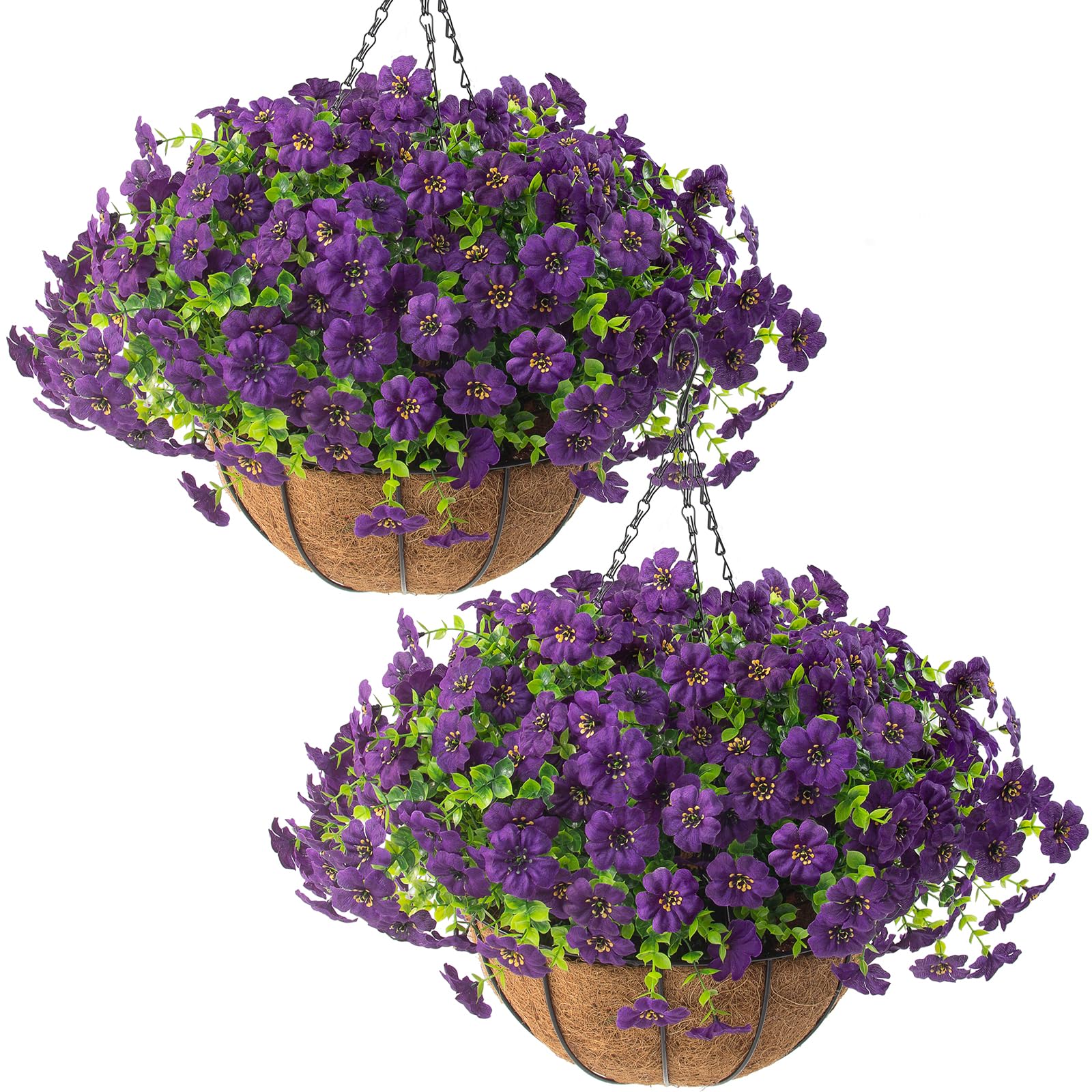 Hananona 24 Pcs Artficial Outdoor Flowers with Hanging Baskets, Orange Fall mums 2 Pack Hanging Planter with Outdoor Fall Flowers for Autumn Porch Garden and Home Patio Yard Decor (2, Orange)