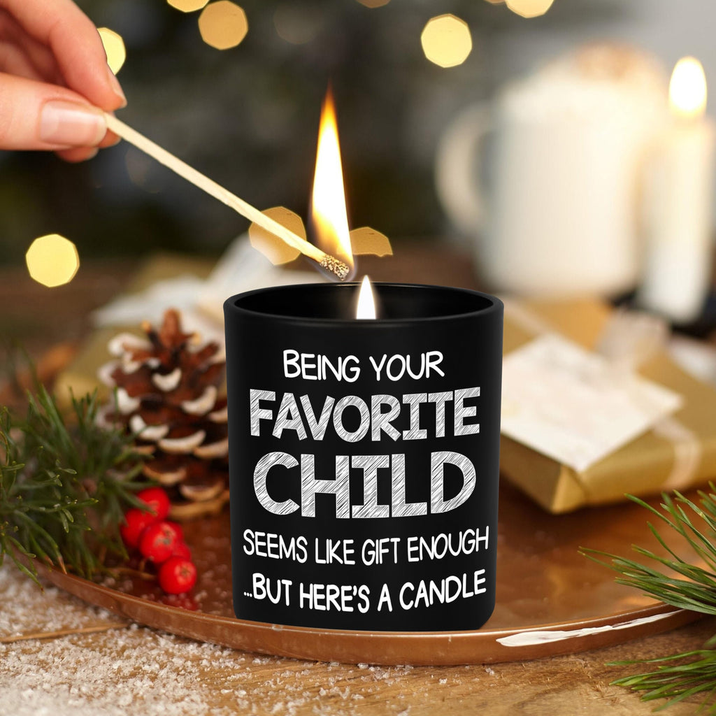TEEZWONDER Mothers Day Gifts for Mom from Daughter Son - Favorite Child Vanilla Lavender Candle 10 oz - Dad Mom Birthday Gifts, Funny Gift for Grandma Grandpa, Scented Candles for Men Women