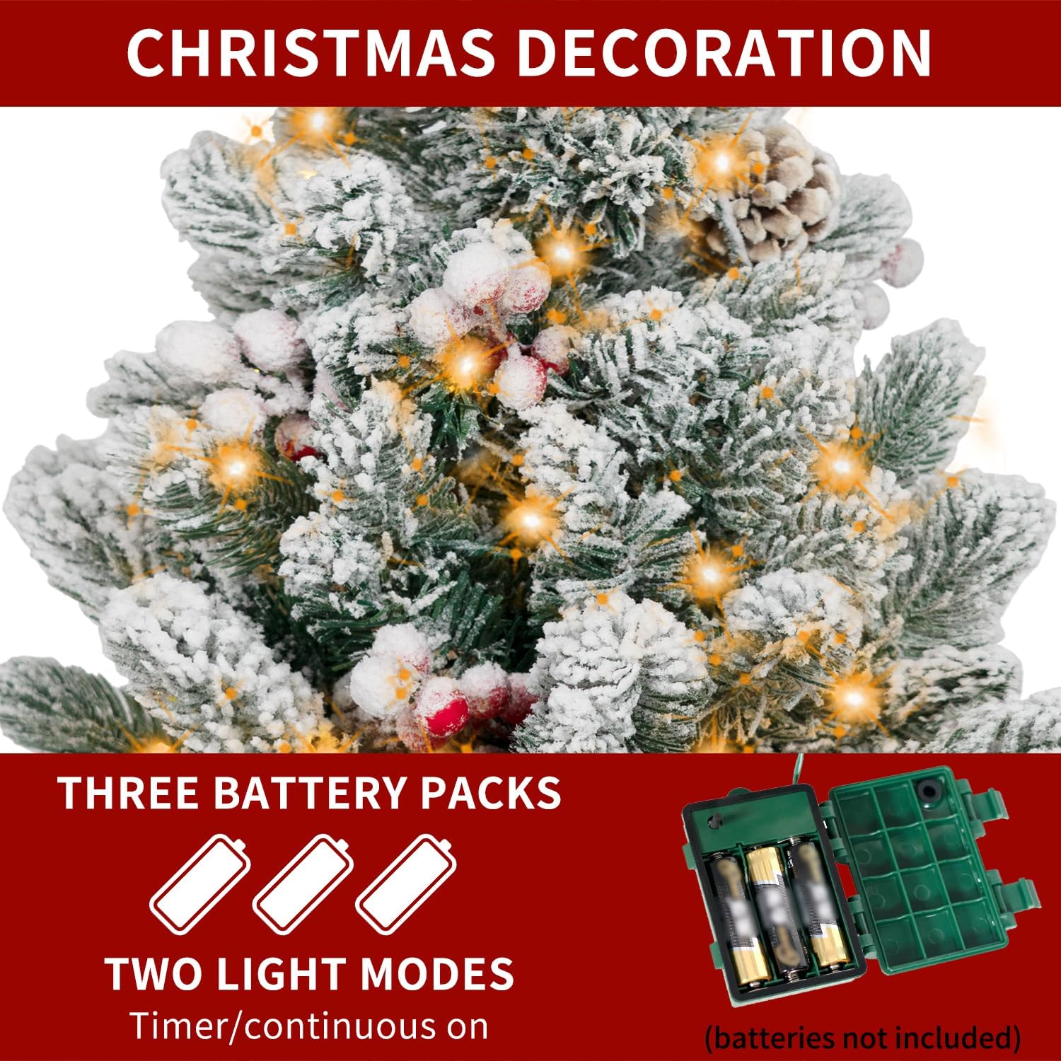 2FT Small Christmas Tree,Flocked Artificial Mini Christmas Tree with Lights,Tabletop Xmas Tree with Ornaments,Christmas Decoration for Party by DNKMOR