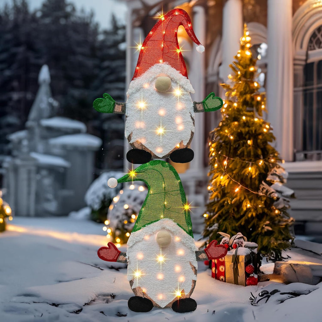 TW SHINE Set of 2 Lighted Christmas Gnomes Decorations, 50L 2 FT Stack-able Gnome Christmas Decor for Indoor Outdoor Festive Xmas Holiday Garden Yard Lawn