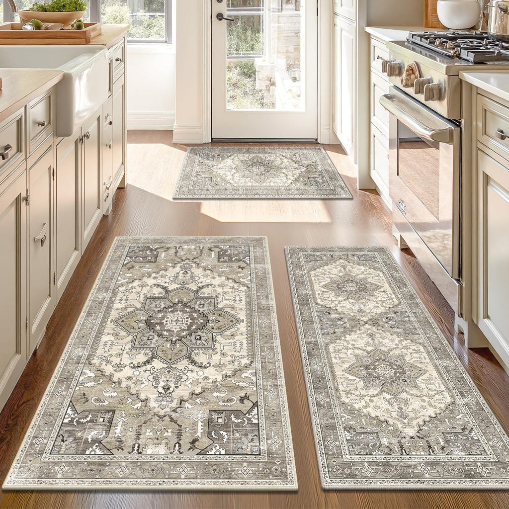 Yamaziot Christmas Kitchen Rugs Sets of 3, Non Slip Kitchen Mats for Floor with Rubber Backing, Holiday Christmas Snowflake Runner Rug Decor Home Decorations for Kitchen, Laundry Room, Hallway