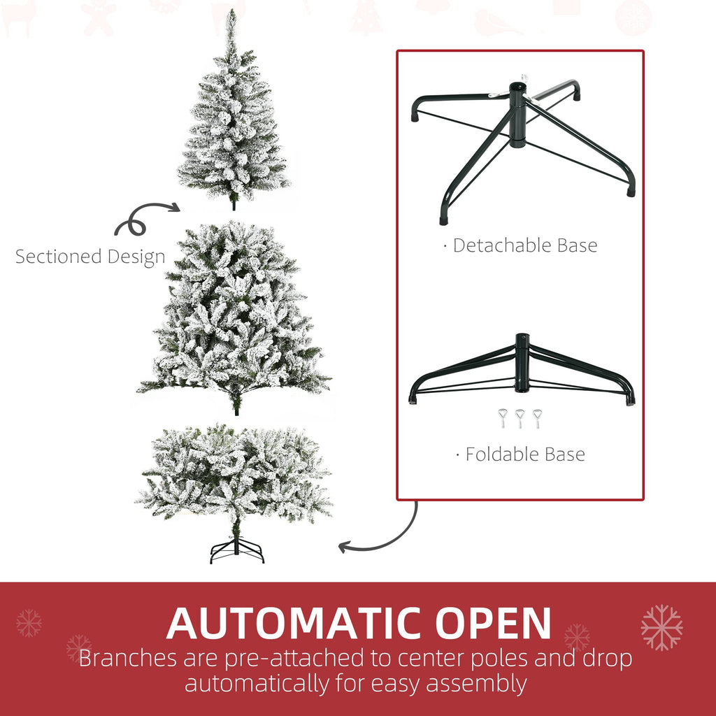 HOMCOM 7.5 Foot Artificial Christmas Tree, Nordic Pine Hinged Xmas Tree with 1218 Realistic Branches, Wide Steel Base, Auto Open, Green