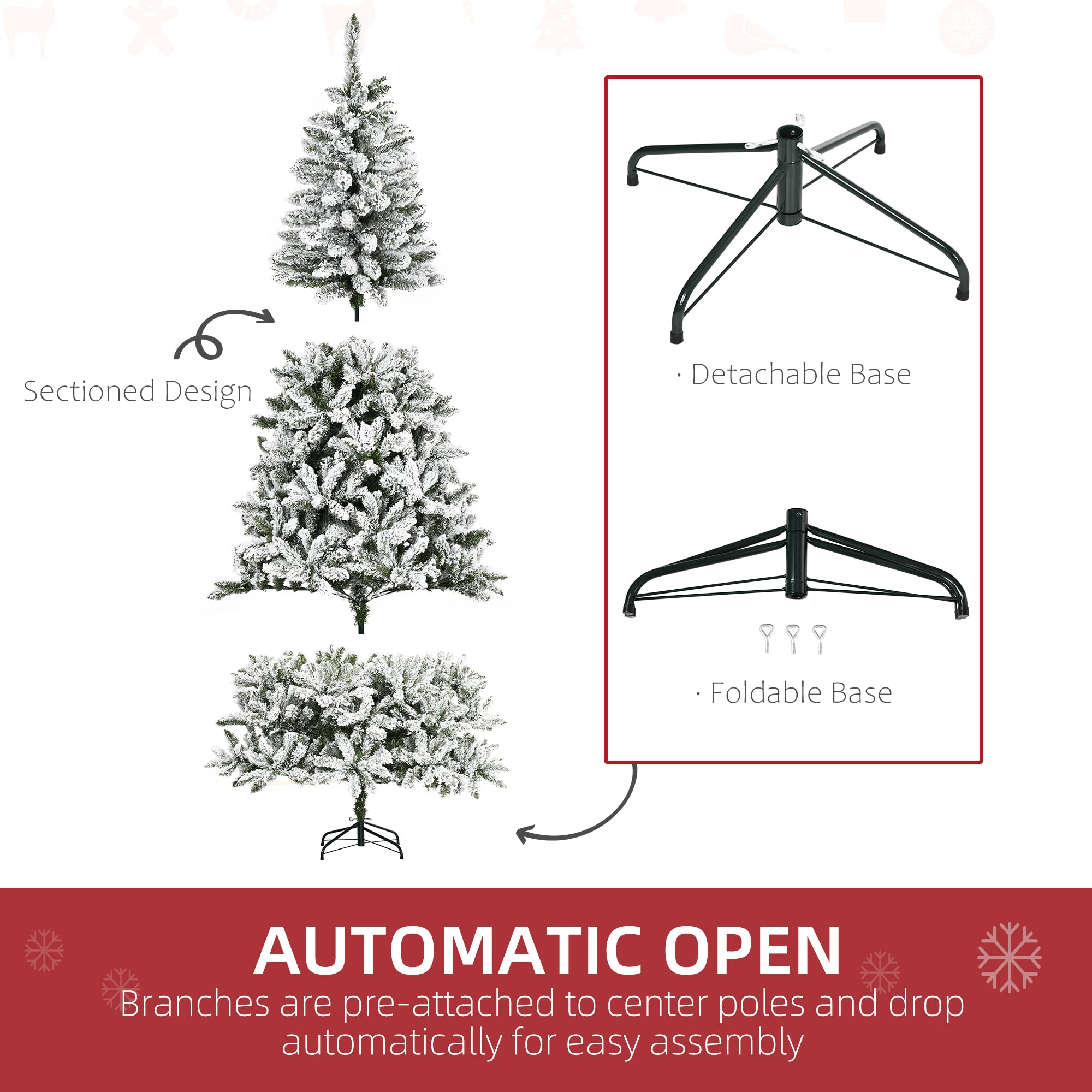 HOMCOM 7.5 Foot Artificial Christmas Tree, Nordic Pine Hinged Xmas Tree with 1218 Realistic Branches, Wide Steel Base, Auto Open, Green