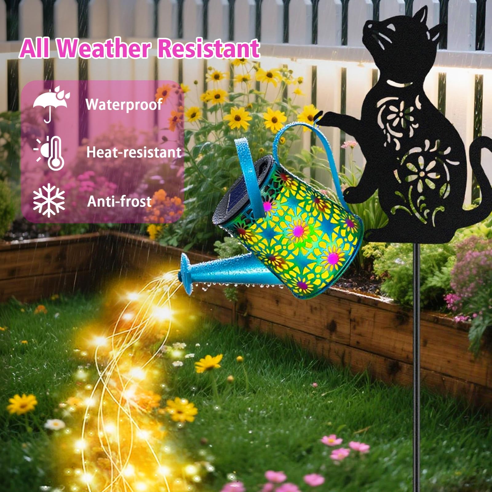 Solar Watering Can Lights, Cat Hanging Lantern Solar Lights Outdoor, Cat Lover Gifts for Mom Women Birthday Mother's Day Christmas, Waterproof Garden Decor Outside Patio Yard Pathway Backyard