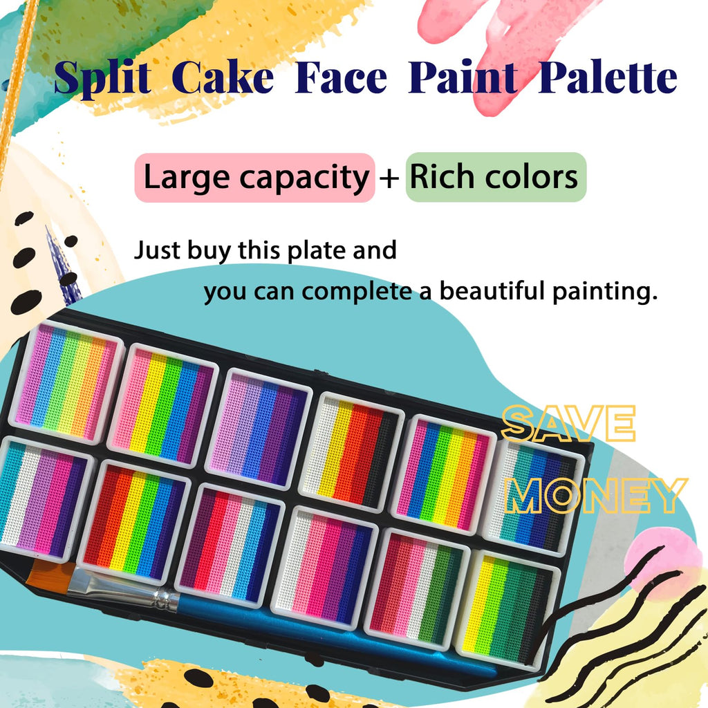 Face Painting Kit for Kids, 42 Colors Professional Face Paint Makeup Kit Non-Toxic Water Activated Facepaint Palette with Brush, Stencil, Sponge, Gem, for Party Halloween Christmas (42 Colors)